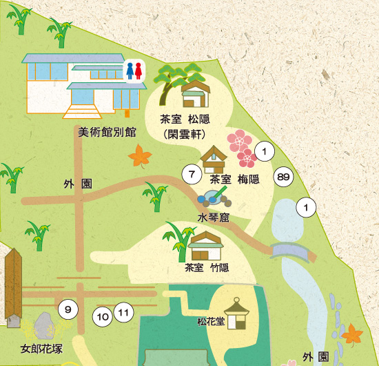 松花堂庭園つばきマップ 外園・美術館別館エリア